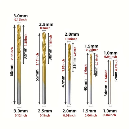 Electric Drill Tool Set, Small Titanium Plated Twist Drill Bits for DIY Woodwork and Open Drilling