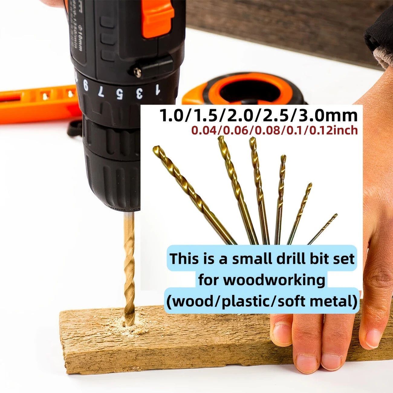 Electric Drill Tool Set, Small Titanium Plated Twist Drill Bits for DIY Woodwork and Open Drilling