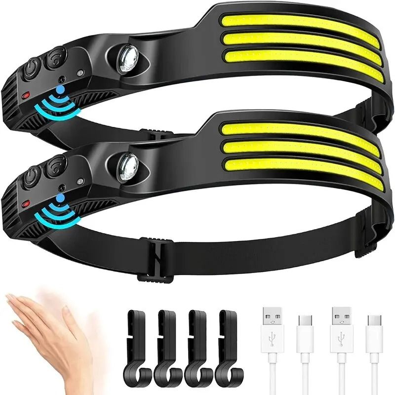 COB LED Headlamp Induction Rechargeable Head Light for Outdoor Use
