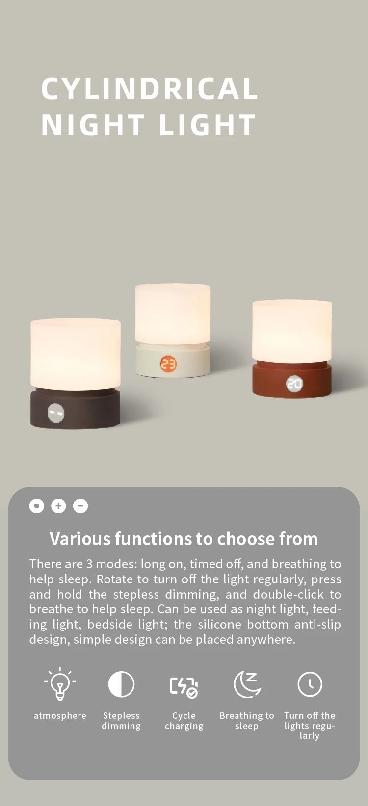 Minimalist Rotating LED Night Light  Table  Desk Lamp With Timer 6