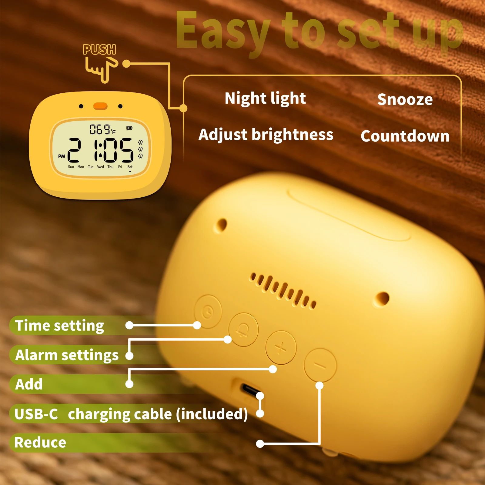 Cute Duck Digital Alarm Clock With Night Light  Timer  Bedroom Decor 4