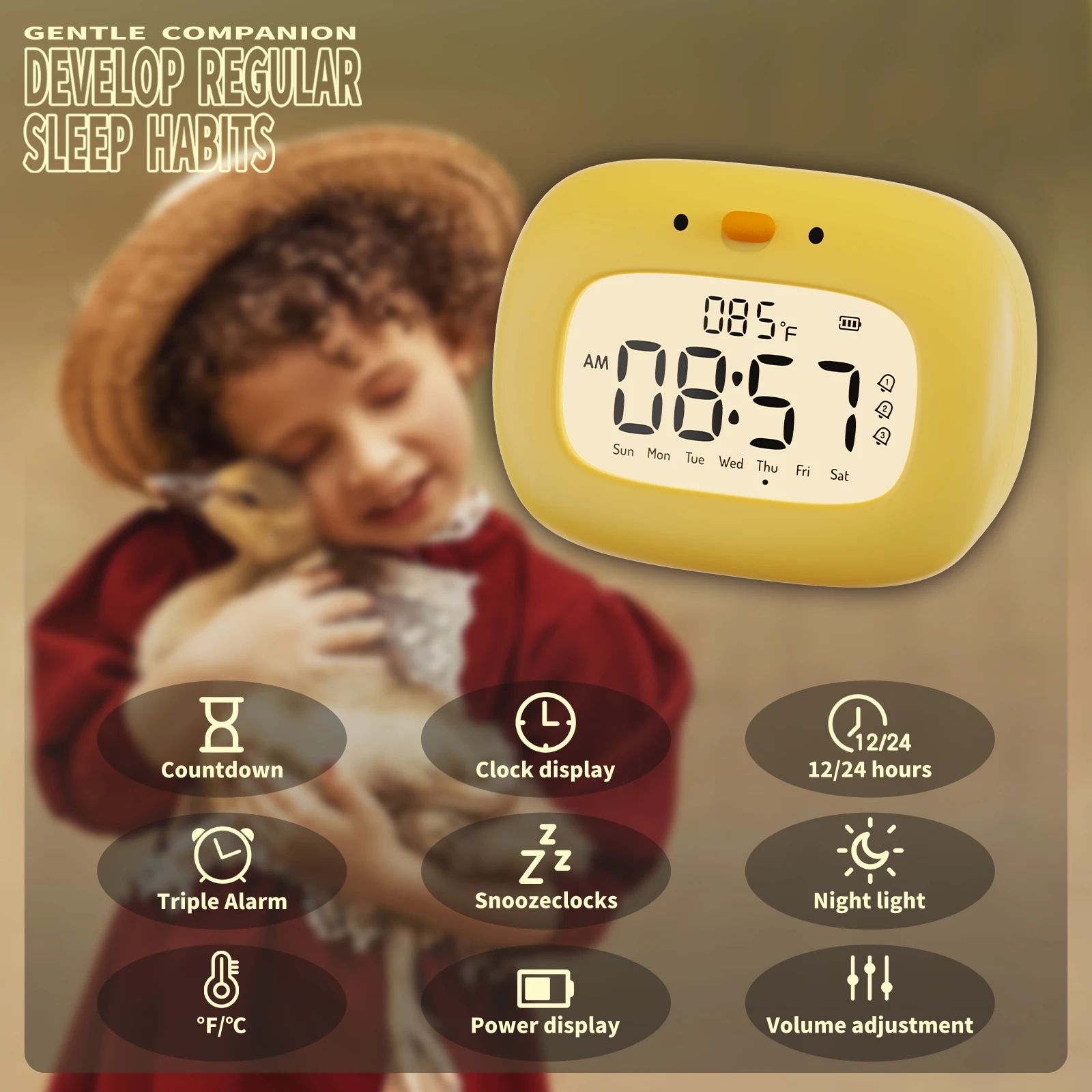 Cute Duck Digital Alarm Clock With Night Light  Timer  Bedroom Decor 6