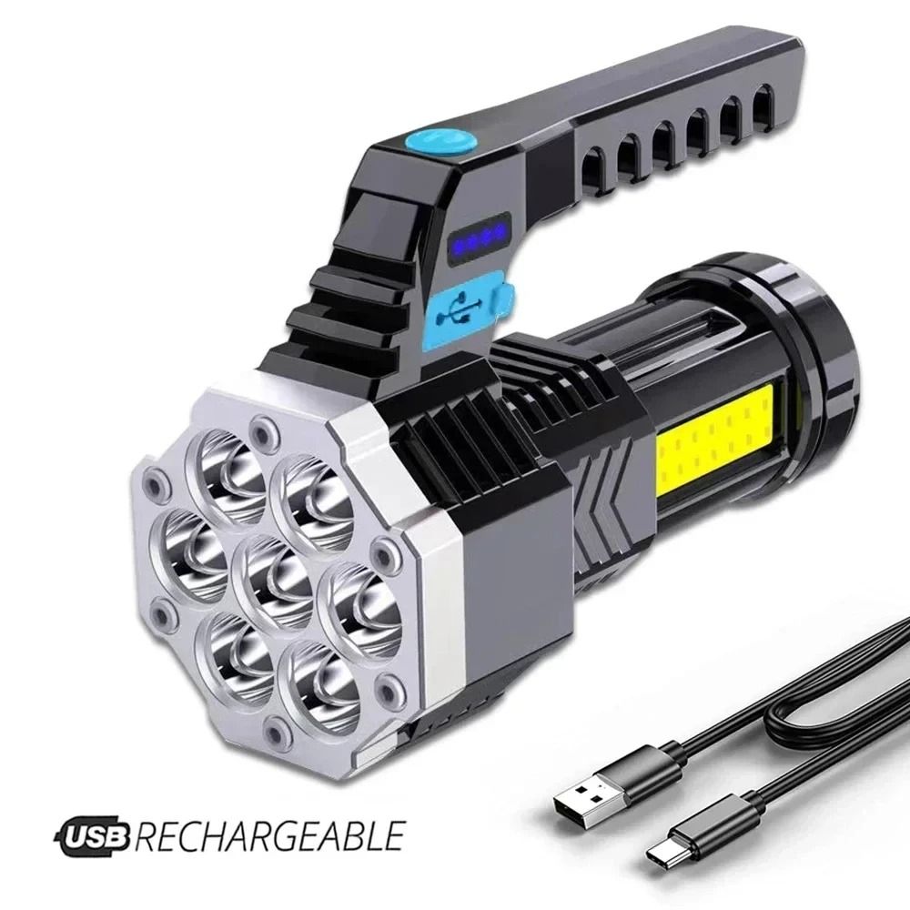 High Power Rechargeable LED Flashlight with Side Light for Outdoor Use