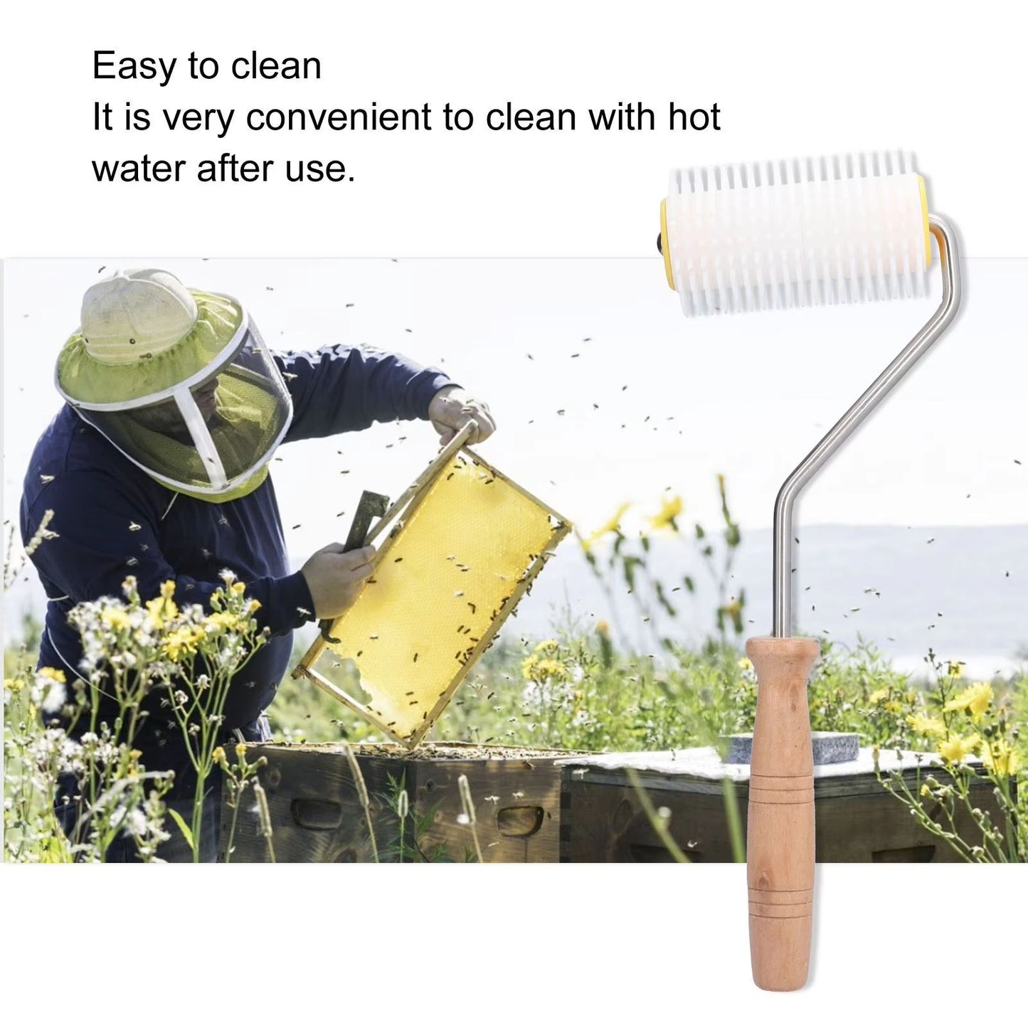 Honey Uncapping Roller With Wooden Handle  Easy Beehive Uncapping Tool For Frames  Extracting 3