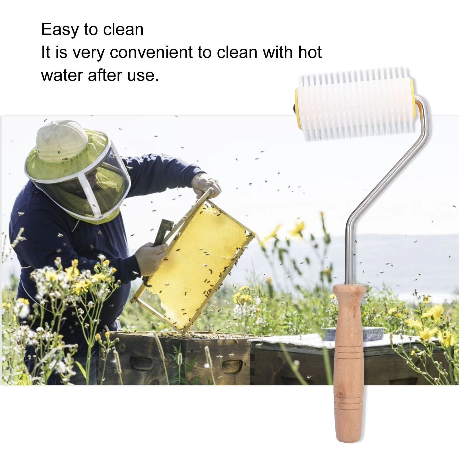 Honey Uncapping Roller With Wooden Handle  Easy Beehive Uncapping Tool For Frames  Extracting 3