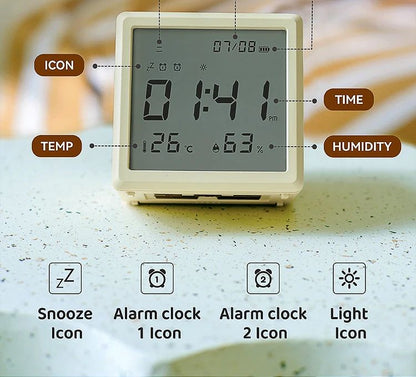 Digital LED Alarm Clock With Temperature Display  Night Light  Multifunctional Bedside Desktop Cloc 12
