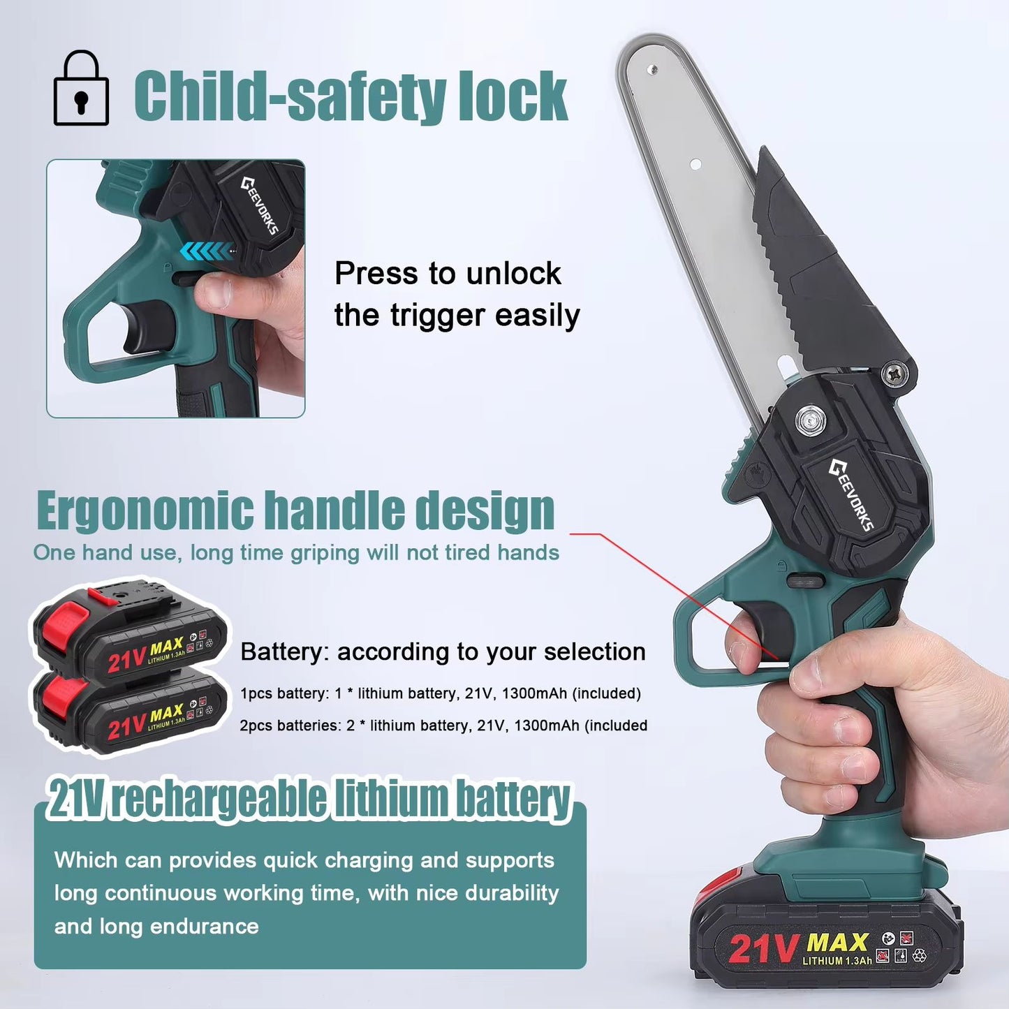 21V 6 Inch Cordless Mini Chainsaw  OneHand Electric Pruning Saw For Garden  Orchard 2