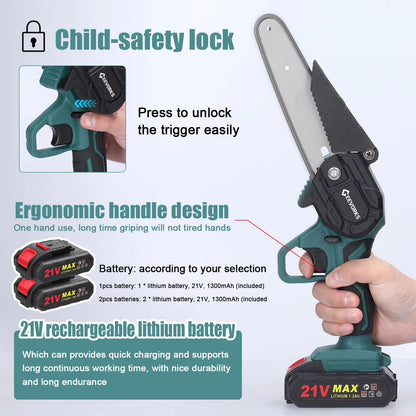 21V 6 Inch Cordless Mini Chainsaw  OneHand Electric Pruning Saw For Garden  Orchard 2