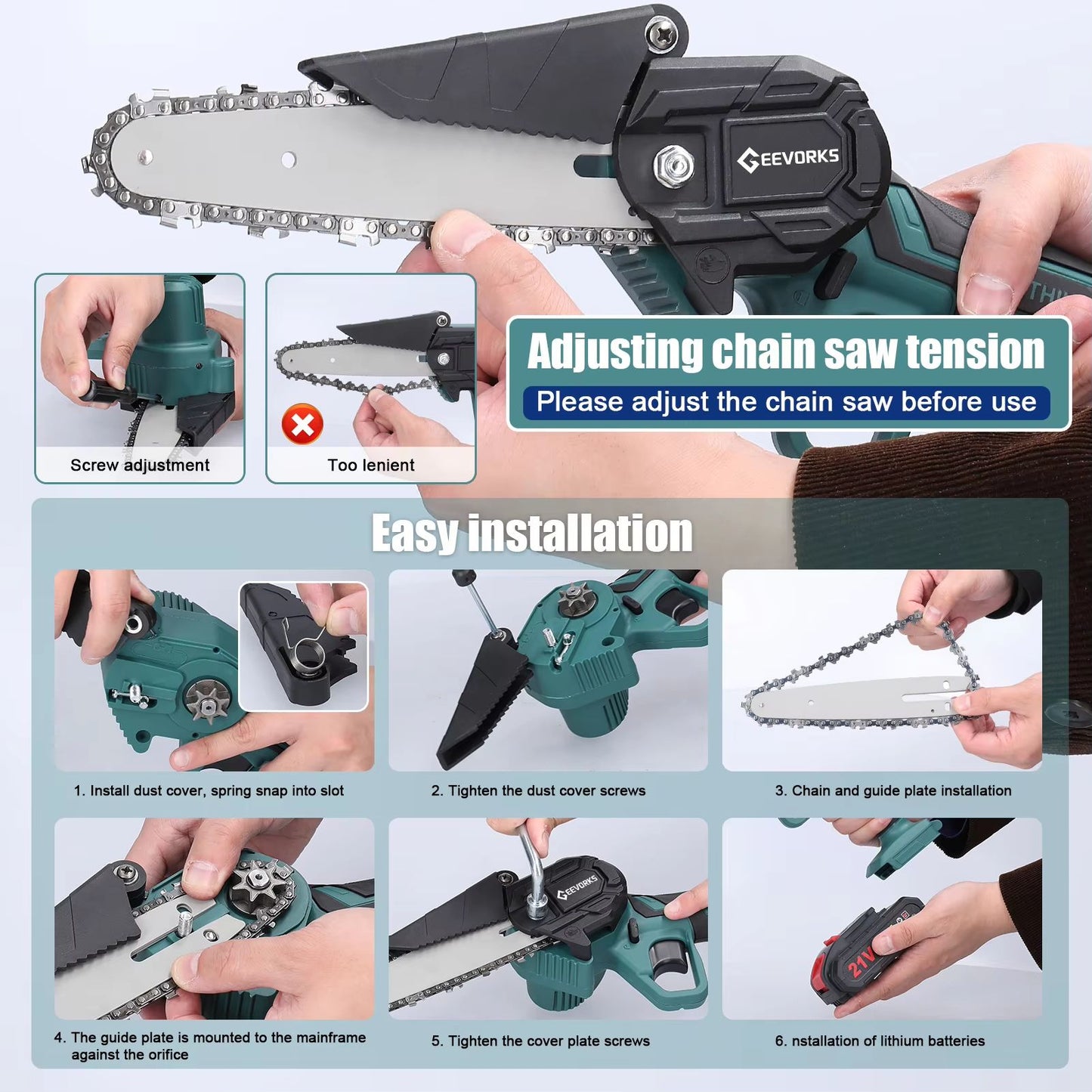 21V 6 Inch Cordless Mini Chainsaw  OneHand Electric Pruning Saw For Garden  Orchard 4