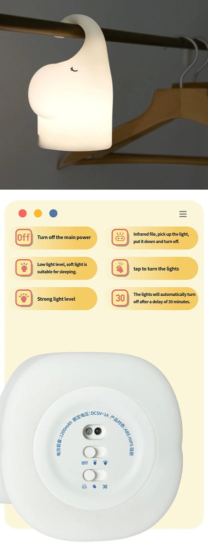 Silicone Elephant Motion Sensor Night Light  Hanging Rechargeable LED Lamp 9