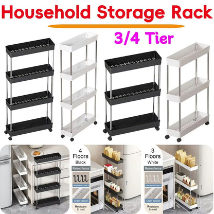 Bathroom Storage Rack with Wheels – 3/4 Tier Slim Rolling Utility Cart for Bathroom, Kitchen & Living Room