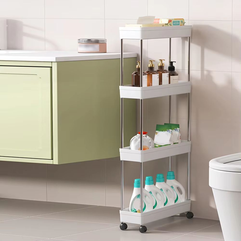Bathroom Storage Rack With Wheels  34 Tier Slim Rolling Utility Cart For Bathroom Kitchen  Living R 1