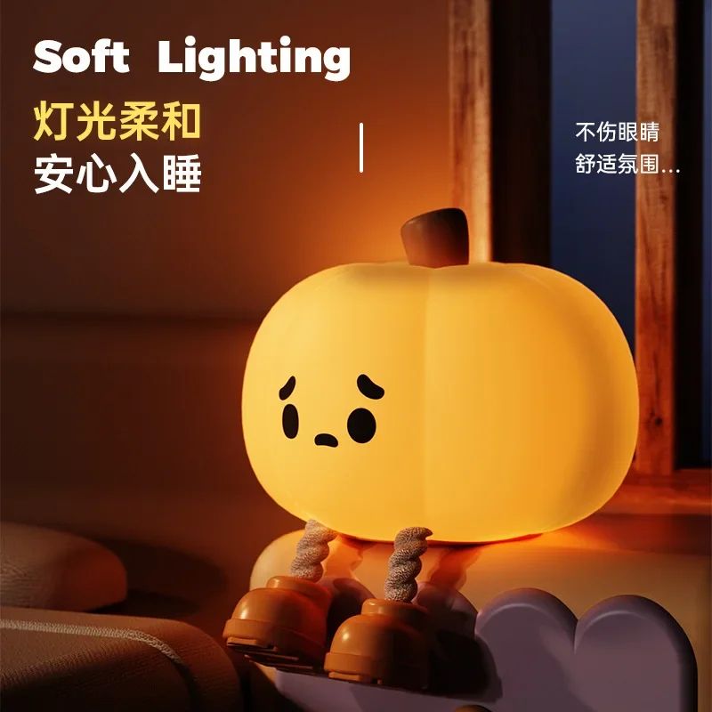 Cute Pumpkin Halloween Night Light – Rechargeable LED Lamp with Press Switch