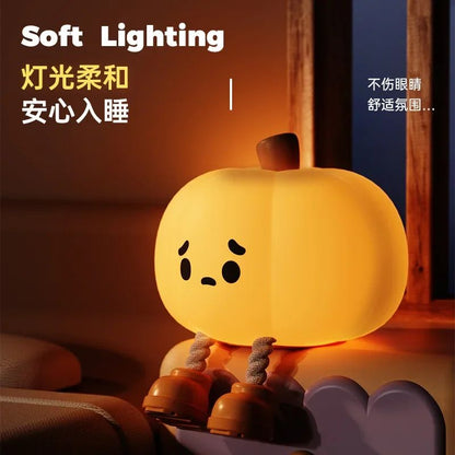 Cute Pumpkin Halloween Night Light – Rechargeable LED Lamp with Press Switch