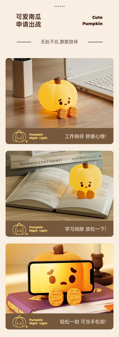 Cute Pumpkin Halloween Night Light  Rechargeable LED Lamp With Press Switch 7