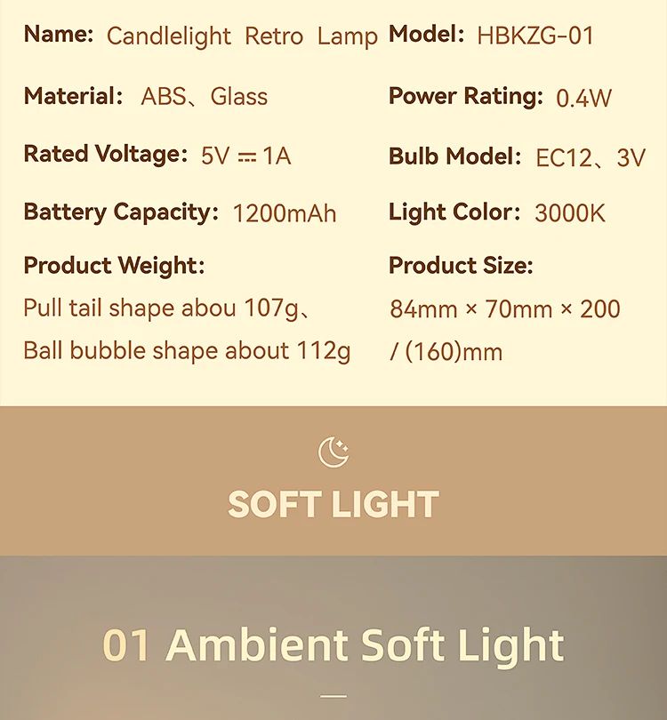 Retro LED Candle Night Light  Dimmable Rechargeable Decorative Lamp 11