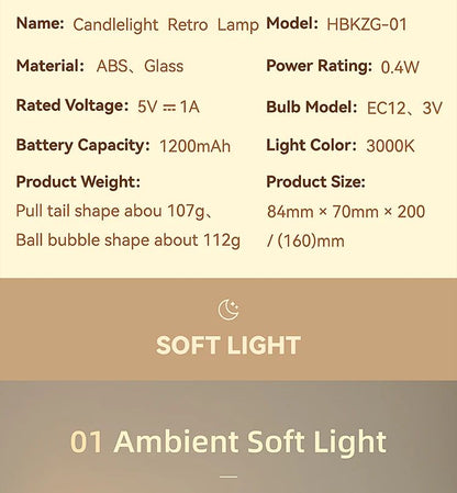 Retro LED Candle Night Light  Dimmable Rechargeable Decorative Lamp 11