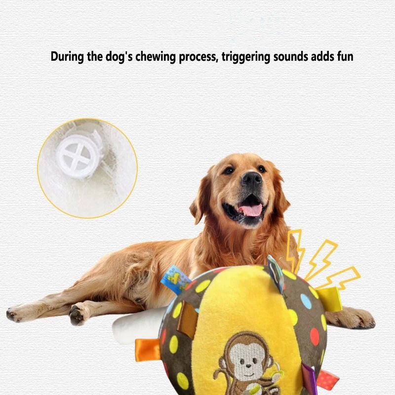 Plush Vocal Toy Ball For Dogs  Fun Interactive Chew  Cleaning Toy With Bell 2