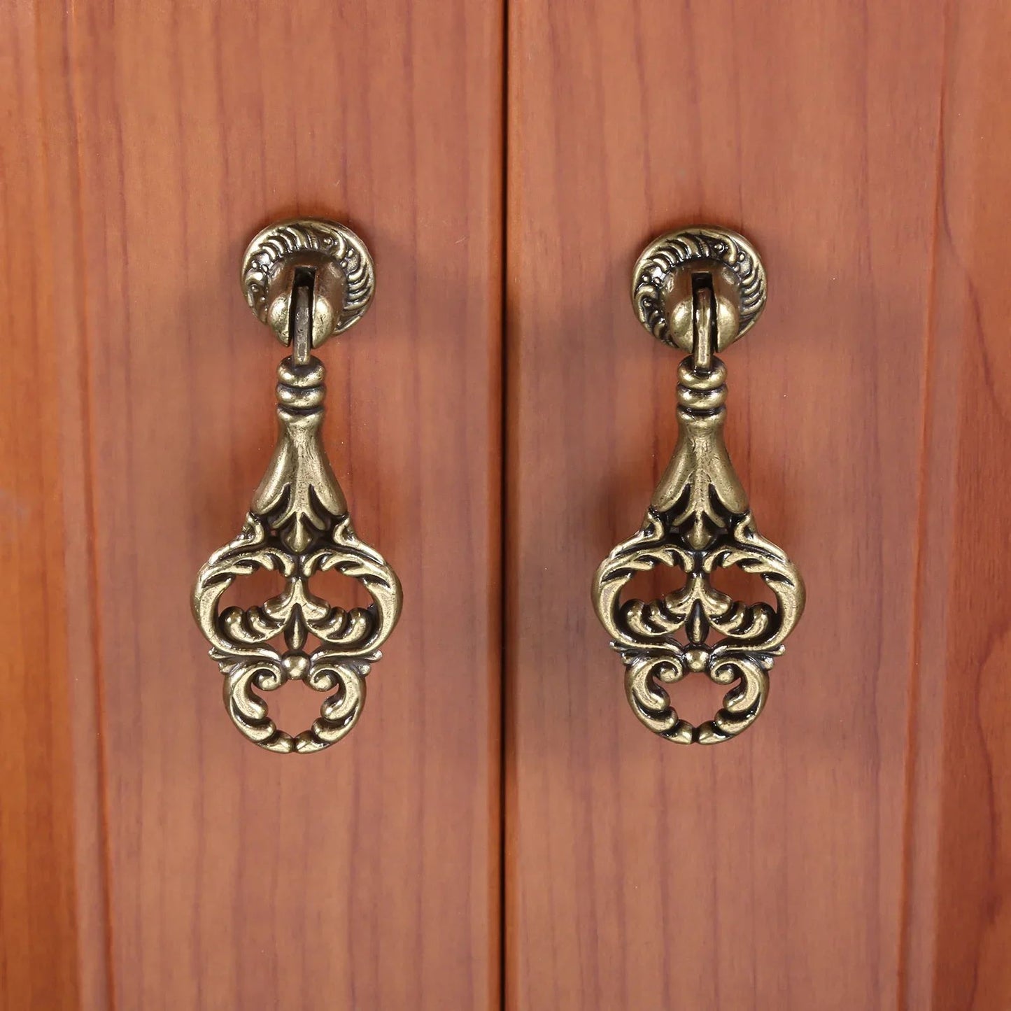 VintageDrop Antique Brass Drop-Ring Drawer Pull - Classic Retro Cabinet Knob & Handle for Dressers, Cupboards & Wardrobe