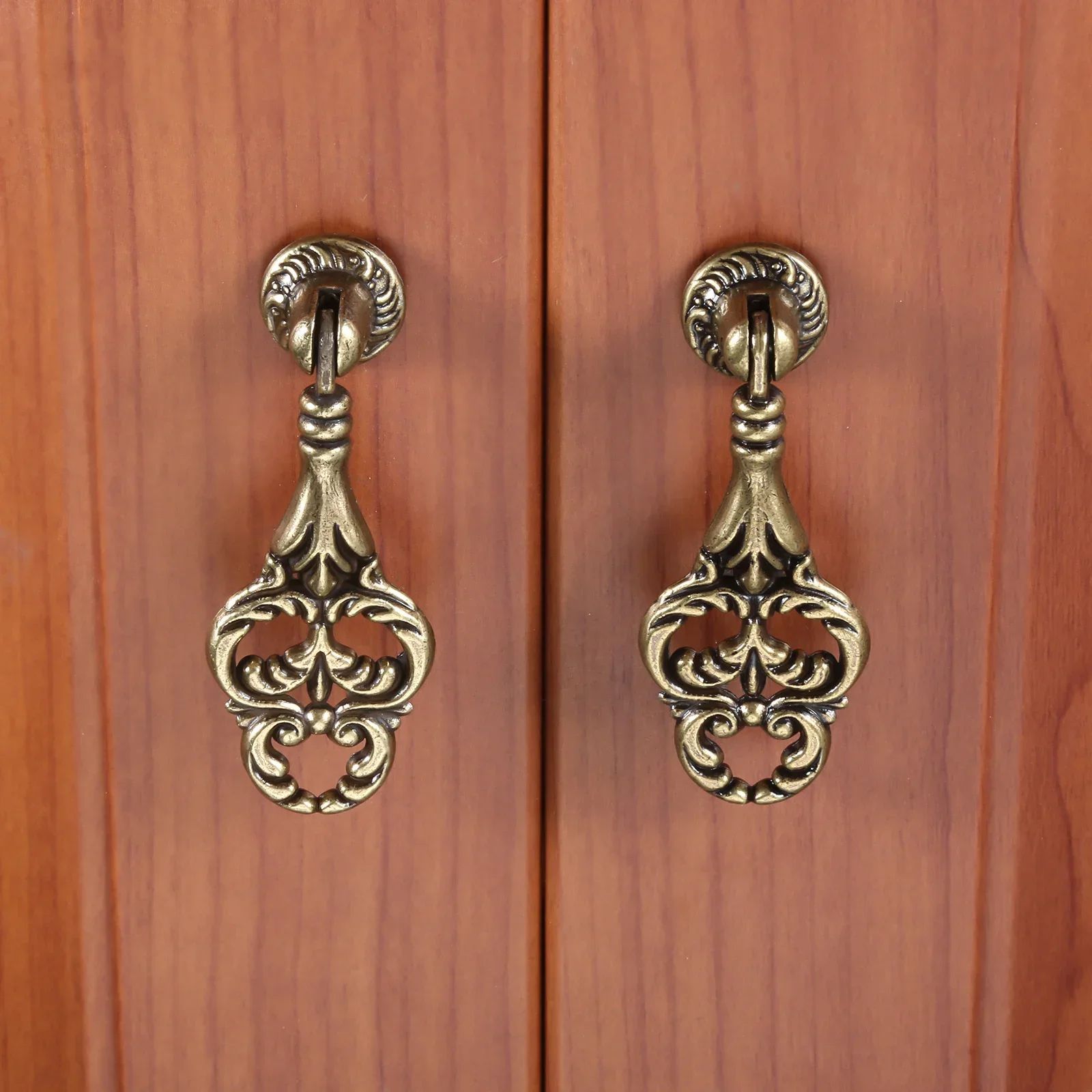 VintageDrop Antique Brass Drop-Ring Drawer Pull - Classic Retro Cabinet Knob & Handle for Dressers, Cupboards & Wardrobe