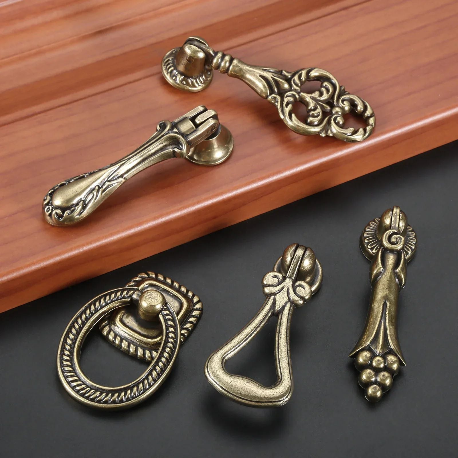 VintageDrop Antique Brass DropRing Drawer Pull  Classic Retro Cabinet Knob  Handle For Dressers Cup 1