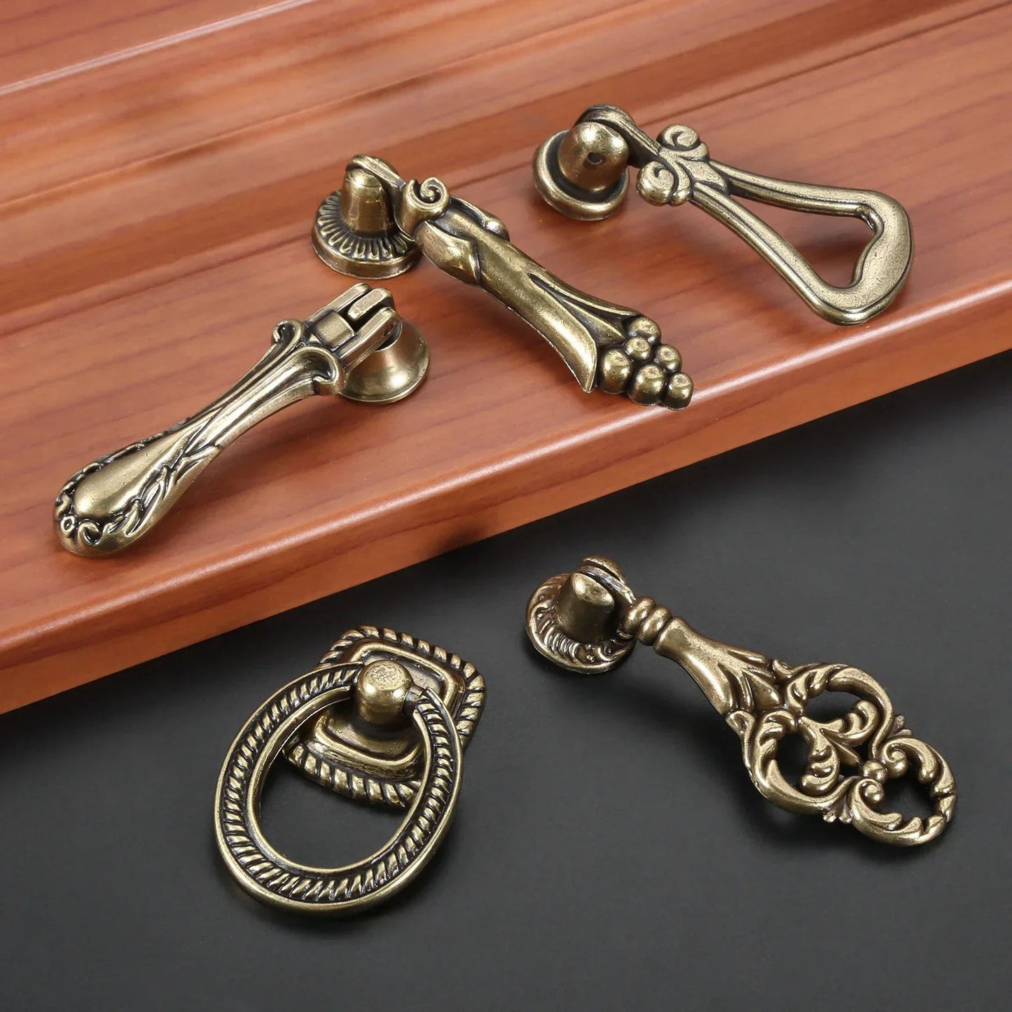 VintageDrop Antique Brass DropRing Drawer Pull  Classic Retro Cabinet Knob  Handle For Dressers Cup 5
