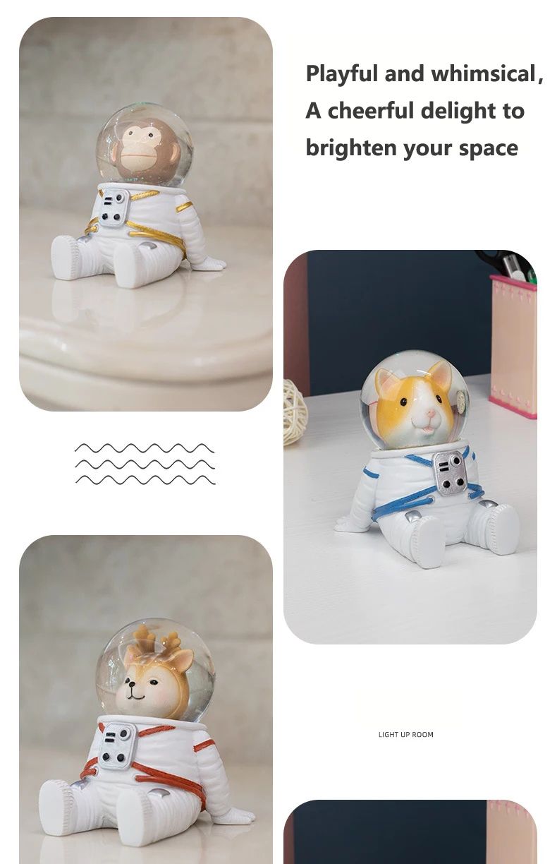 Astronaut Crystal Ball Figurine  Cute Cartoon Spaceman Desk  Shelf Decor 12
