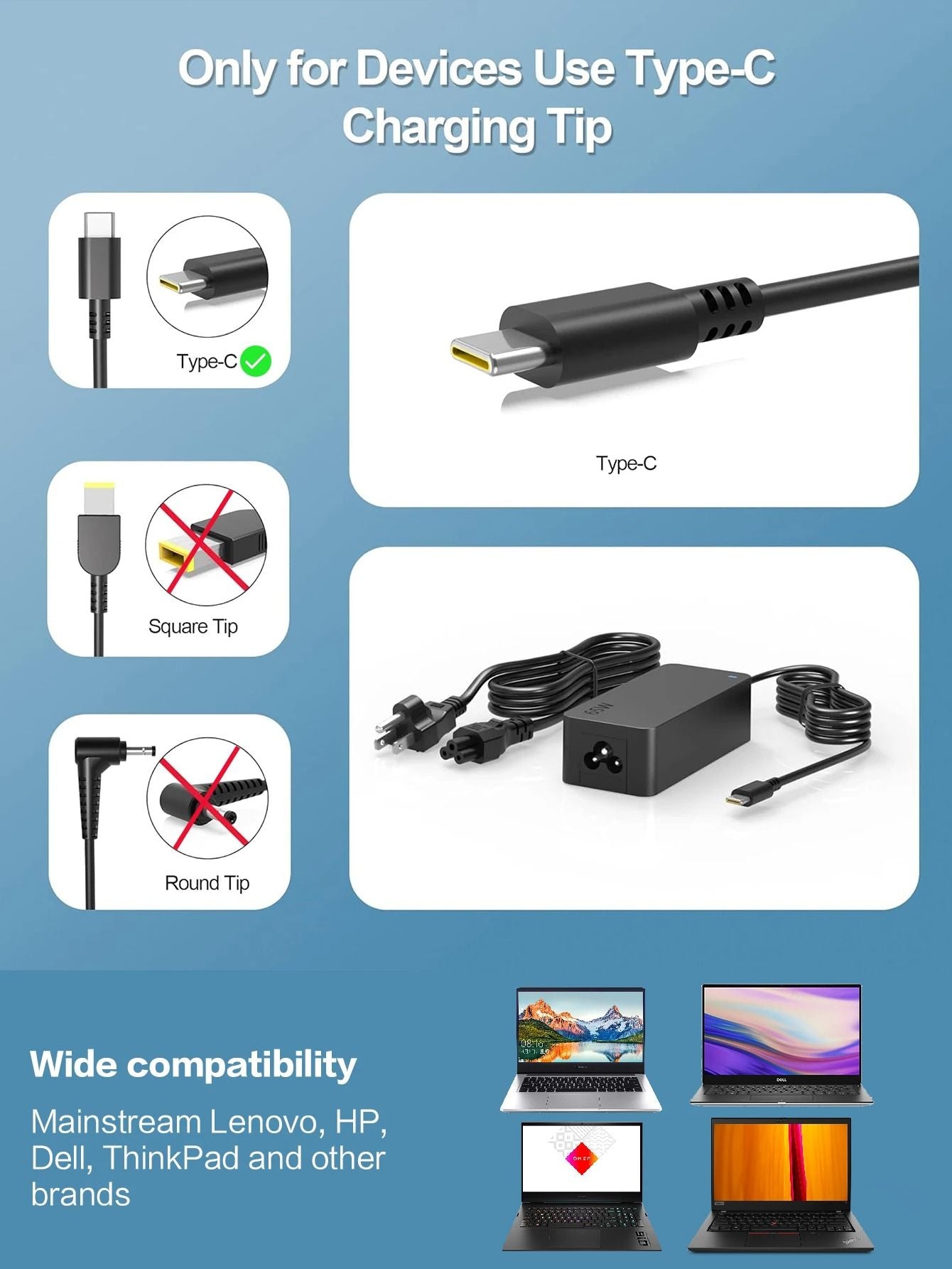 65W USB C Laptop Charger Fast Power Adapter 2