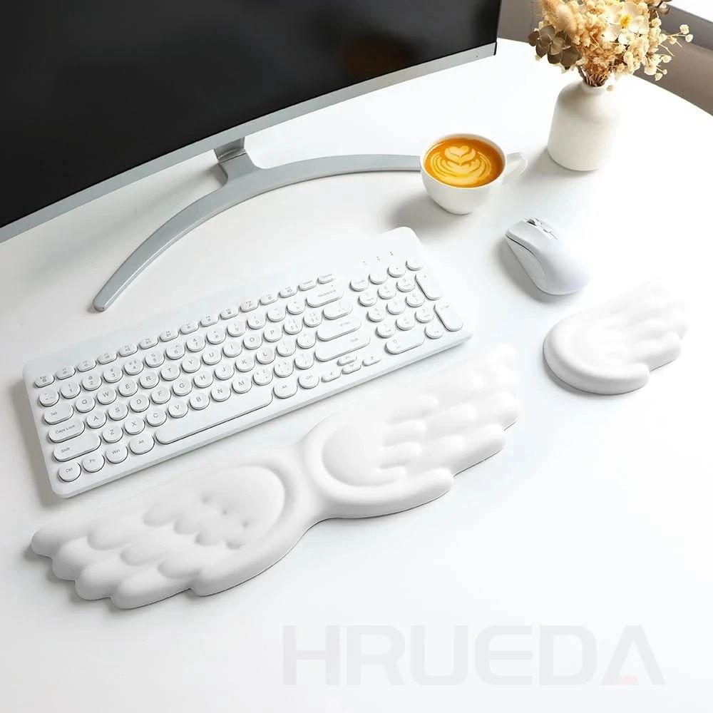 Keyboard Mouse Wrist Rest Angel Wing Memory Foam Support Set