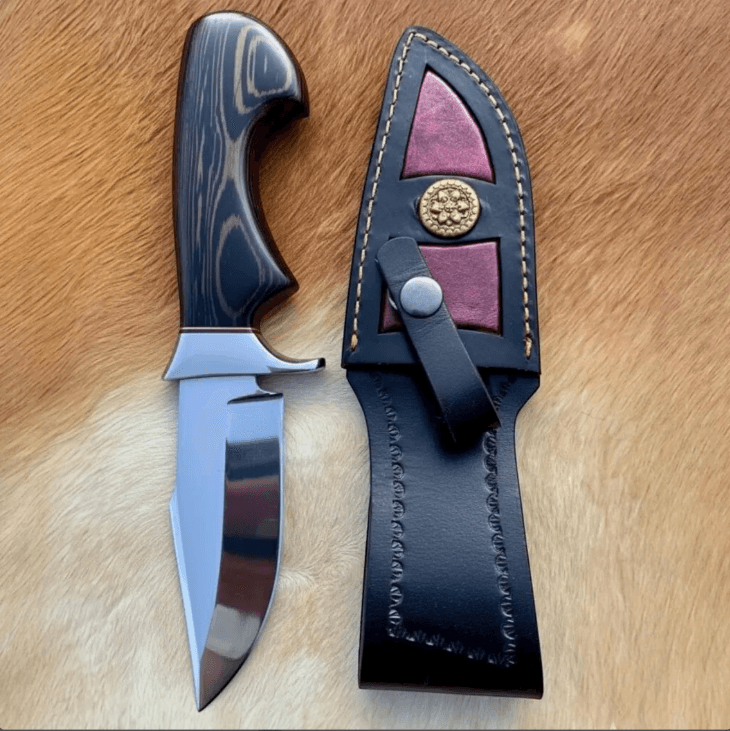 buynow mirror polished clip point knife leather sheath