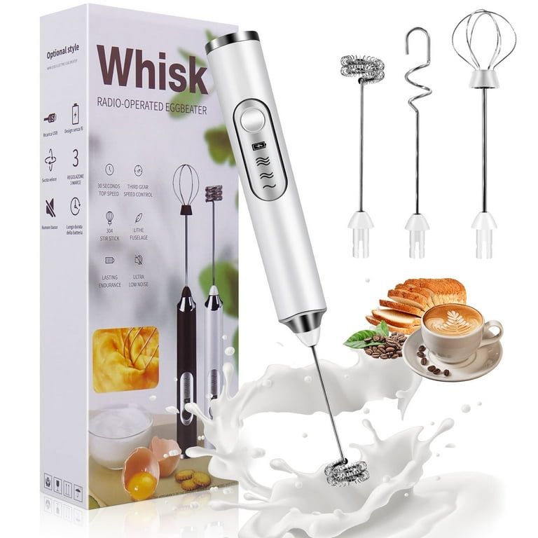 Electric Milk Frother with Egg Beater & Mixer – 3-Speed USB Rechargeable