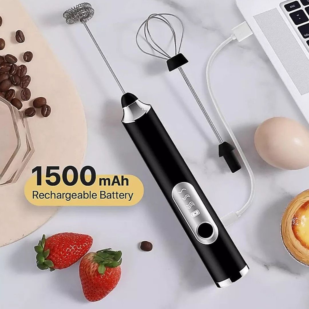 Electric Milk Frother With Egg Beater  Mixer  3Speed USB Rechargeable 3