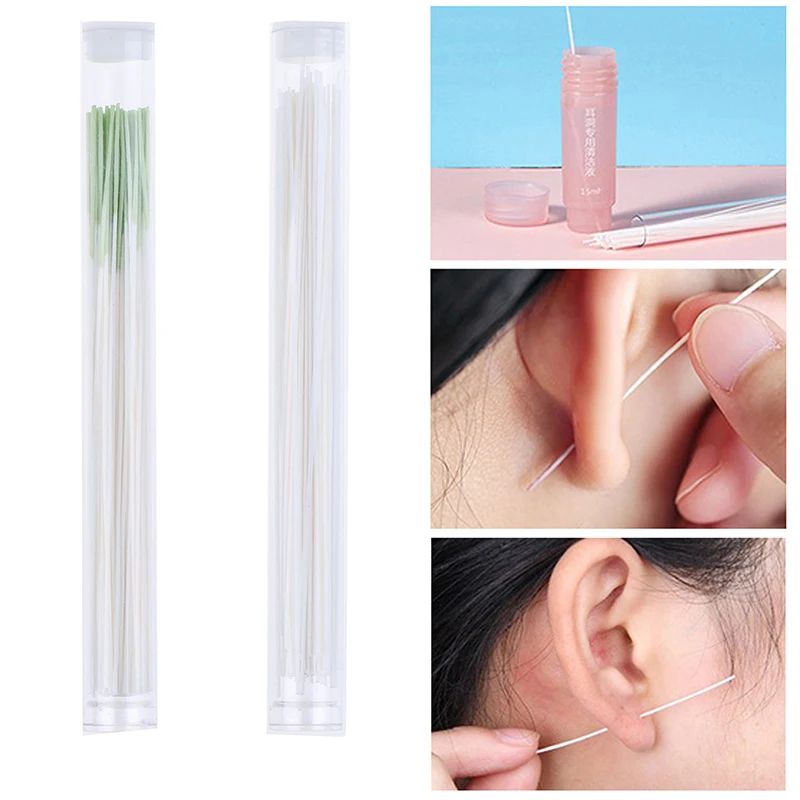 60 Piece Pierced Ear Cleaning Kit Disposable Aftercare Floss and Solution