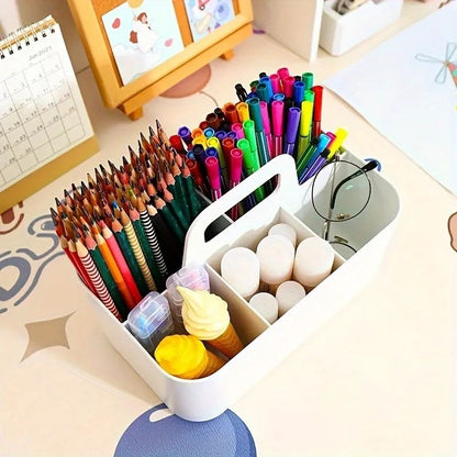 Compact 5Compartment Portable Desk Organizer  Plastic Storage Basket With Handle 1