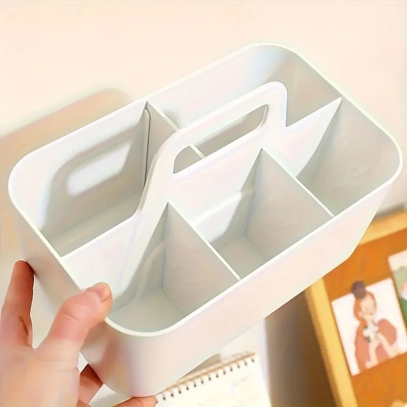Compact 5Compartment Portable Desk Organizer  Plastic Storage Basket With Handle 2