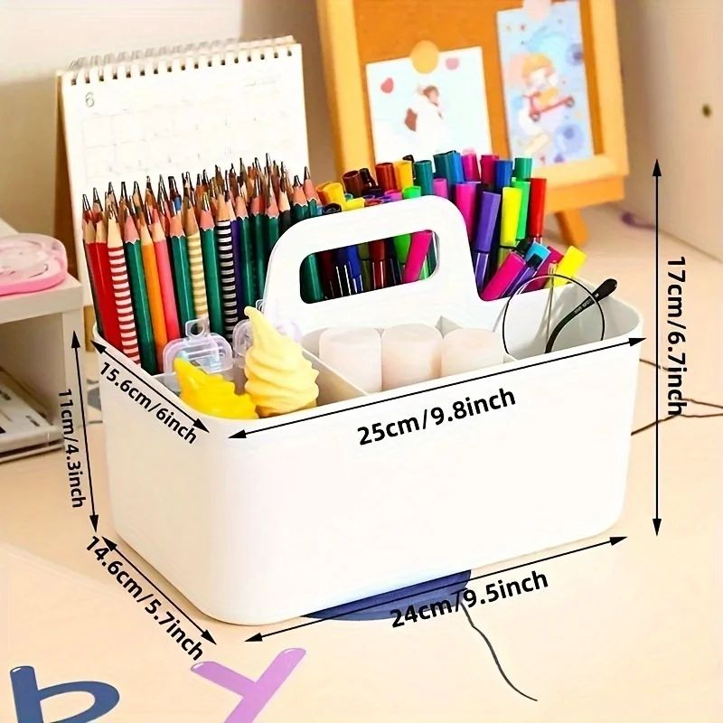 Compact 5Compartment Portable Desk Organizer  Plastic Storage Basket With Handle 4