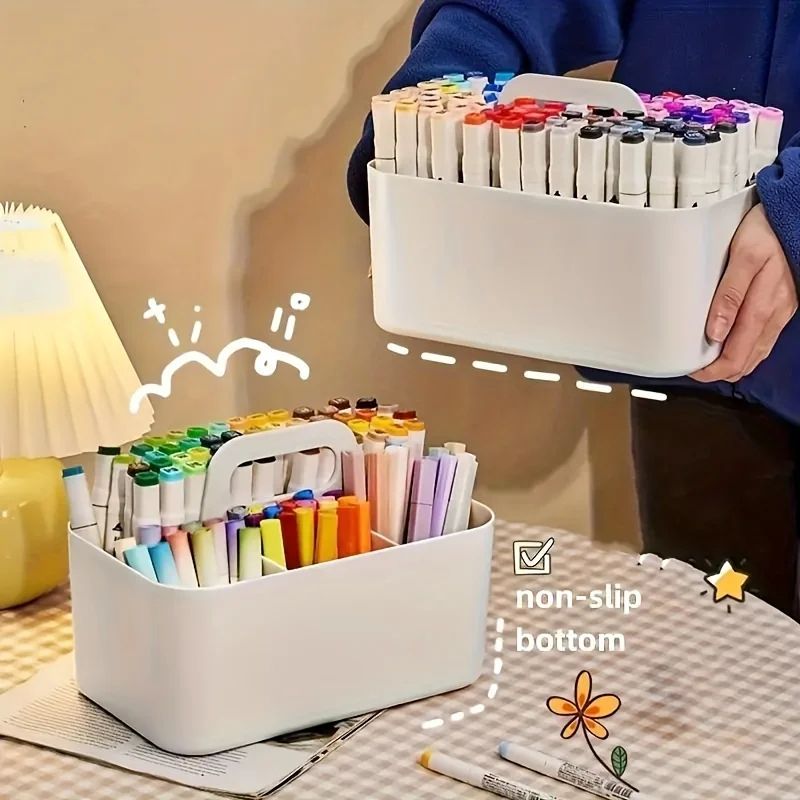 Compact 5Compartment Portable Desk Organizer  Plastic Storage Basket With Handle 5