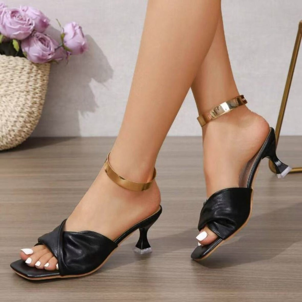Womens Slippers With Cross Strap Thin Heel Casual Fashionable Sandals With Polyester Lining 2