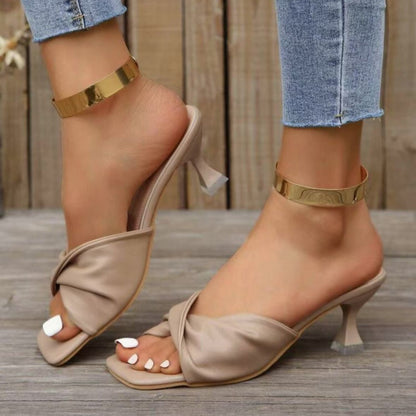 Womens Slippers With Cross Strap Thin Heel Casual Fashionable Sandals With Polyester Lining 8