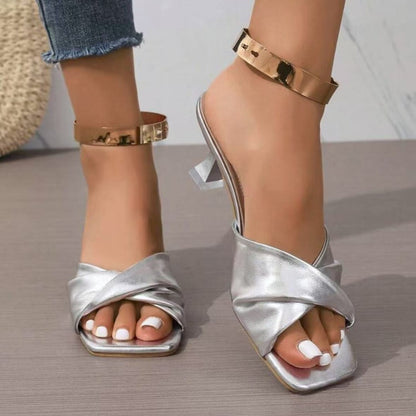 Womens Slippers With Cross Strap Thin Heel Casual Fashionable Sandals With Polyester Lining 9