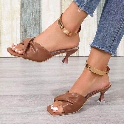Womens Slippers With Cross Strap Thin Heel Casual Fashionable Sandals With Polyester Lining 5