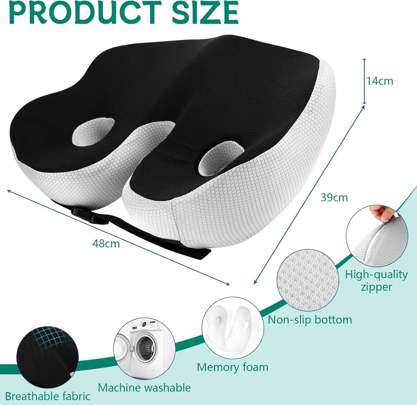 ErgoRelief Memory Foam Coccyx Seat Cushion 1