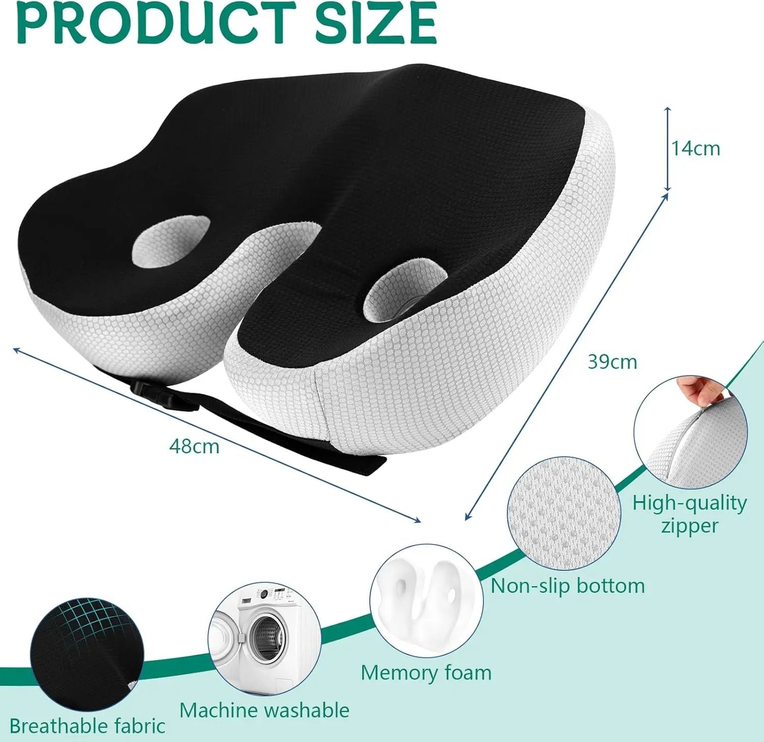 ErgoRelief Memory Foam Coccyx Seat Cushion 1
