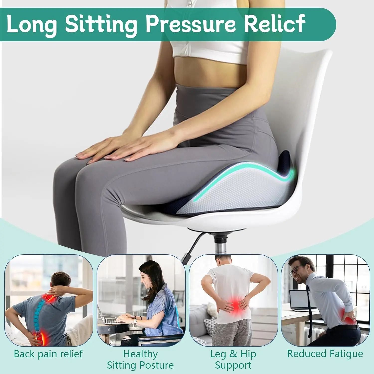 ErgoRelief Memory Foam Coccyx Seat Cushion 2