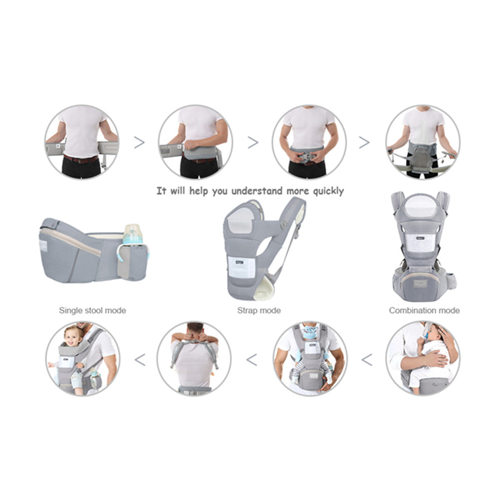 Infant Baby Hipseat Carrier, Ergonomic Baby Carrier Backpack, Front Facing Baby Wrap Sling Travel Backpack