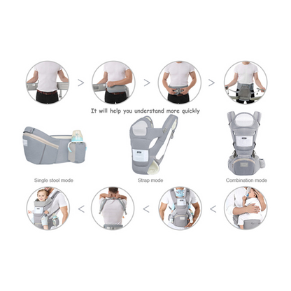 Infant Baby Hipseat Carrier, Ergonomic Baby Carrier Backpack, Front Facing Baby Wrap Sling Travel Backpack