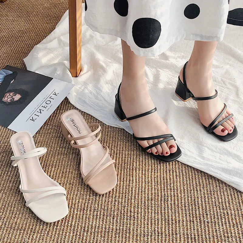 Sexy High Heels Square Open Toe Sandals New Fashion Summer Shoes For Women 2