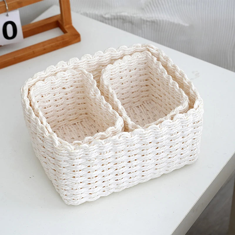 Handmade Straw Woven Soft Round Paper Rope Storage Basket For Organizing Decorative Storage Bins Office Storage Box