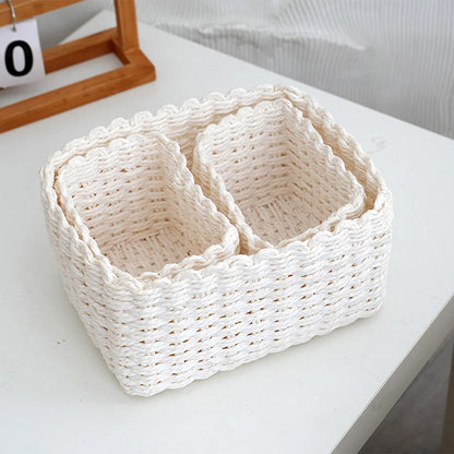 Handmade Straw Woven Soft Round Paper Rope Storage Basket For Organizing Decorative Storage Bins Office Storage Box