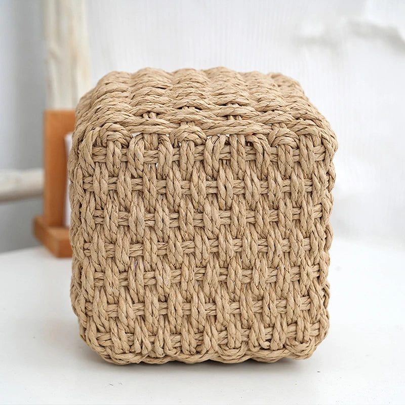 3pcs Handmade Straw Woven Soft Round Paper Rope Storage Basket For Organizing Decorative Storage Bi 6